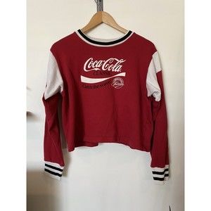 Retro Coca Cola Catch The Wave Red Crop Top Sweater Womens Size Large